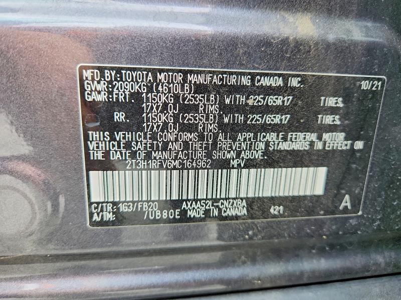 2021 Toyota Rav4 მანქანა იყიდება აუქციონზე, vin: 2T3H1RFV6MC164962, აუქციონის ნომერი: 50514176