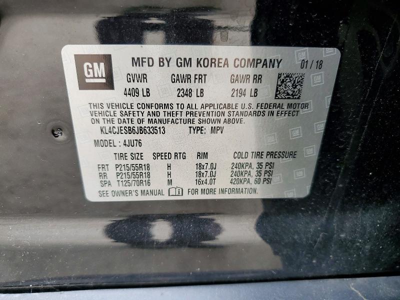 51663056 :رقم المزاد ، KL4CJESB6JB633513 vin ، 2018 Buick Encore مزاد بيع