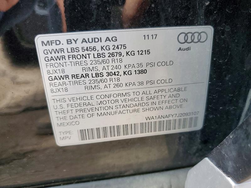 50395406 :رقم المزاد ، WA1ANAFY7J2093107 vin ، 2018 Audi Q5 مزاد بيع