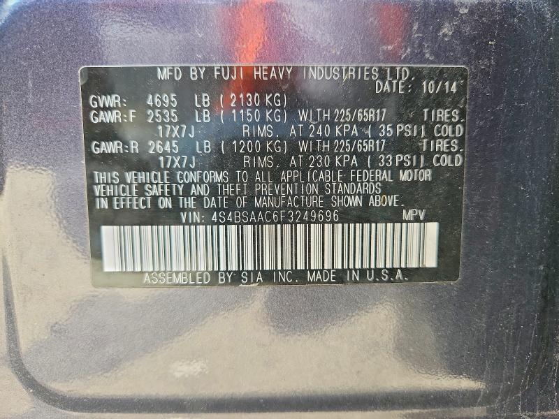 2015 Subaru Outback მანქანა იყიდება აუქციონზე, vin: 4S4BSAAC6F3249696, აუქციონის ნომერი: 49706196