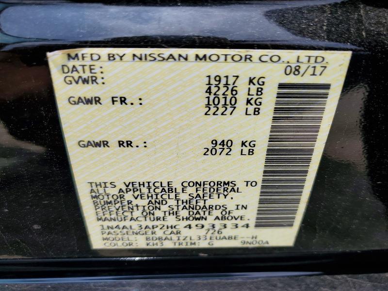 Продажа на аукционе авто 2017 Nissan Altima, vin: 1N4AL3AP2HC493334, номер лота: 52033476