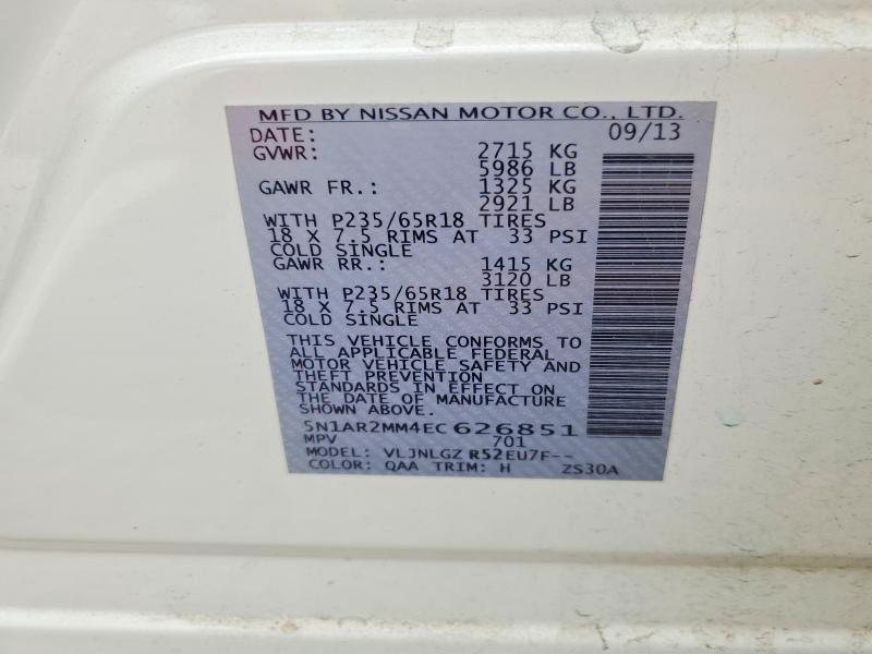 Продаж на аукціоні авто 2014 Nissan Pathfinder, vin: 5N1AR2MM4EC626851, номер лоту: 50103206