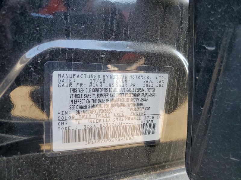 2018 Nissan Sentra მანქანა იყიდება აუქციონზე, vin: 3N1AB7APXJY345680, აუქციონის ნომერი: 49116876