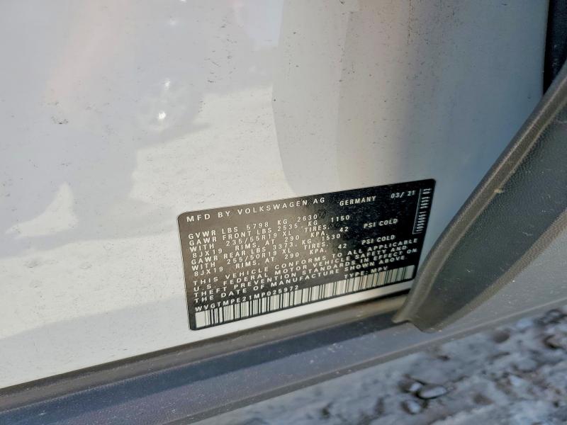 2021 Volkswagen Id.4 მანქანა იყიდება აუქციონზე, vin: WVGTMPE21MP025972, აუქციონის ნომერი: 48691616