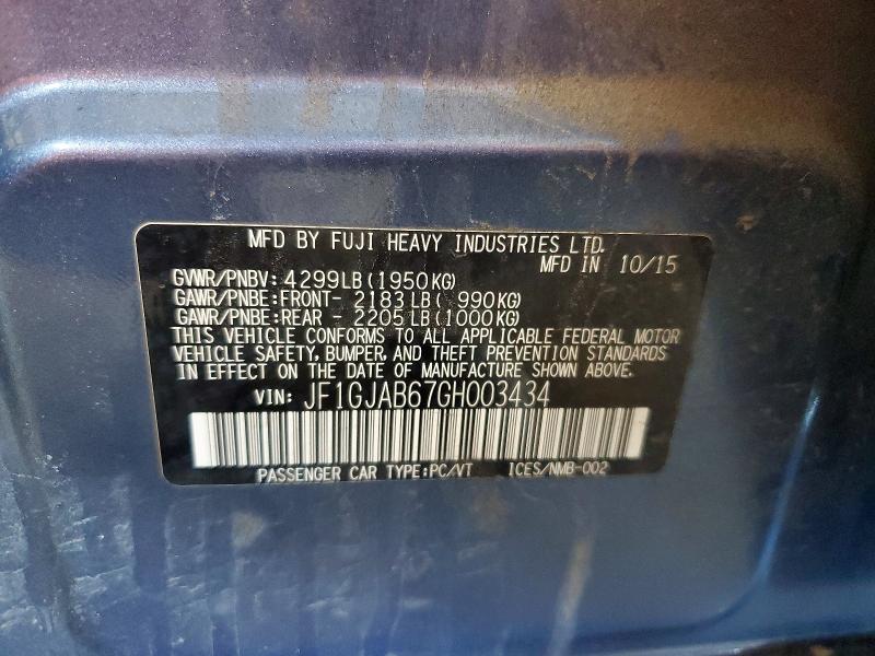 Aukcja sprzedaży 2016 Subaru Impreza, vin: JF1GJAB67GH003434, numer aukcji: 50505466