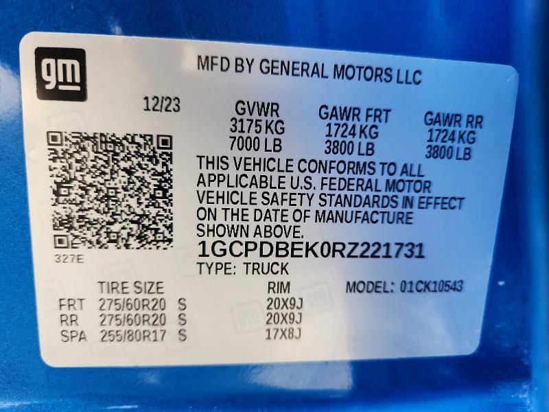 2024 Chevrolet Silverado მანქანა იყიდება აუქციონზე, vin: 1GCPDBEK0RZ221731, აუქციონის ნომერი: 51673846
