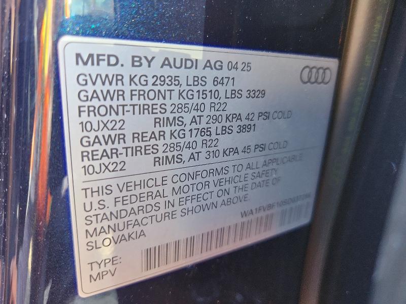 2025 Audi Q8 მანქანა იყიდება აუქციონზე, vin: WA1FVBF10SD037286, აუქციონის ნომერი: 50576016