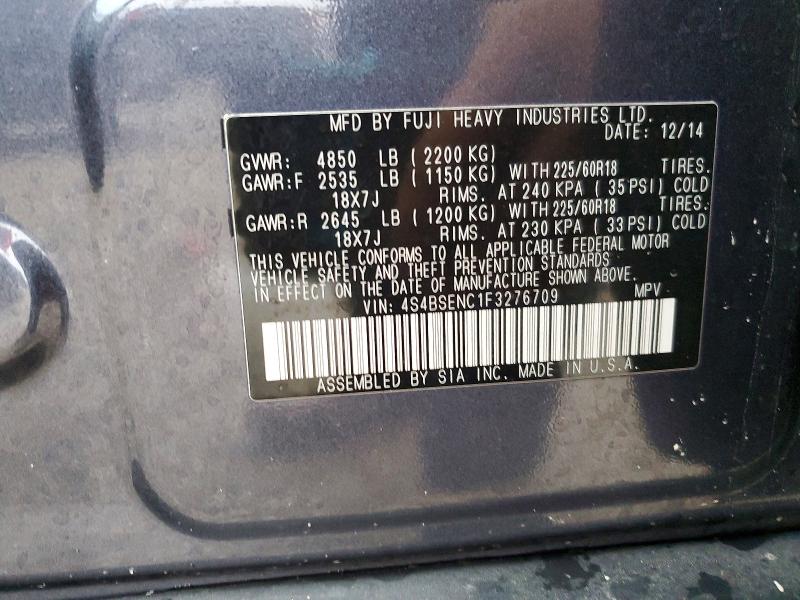 2015 Subaru Outback მანქანა იყიდება აუქციონზე, vin: 4S4BSENC1F3276709, აუქციონის ნომერი: 47837786