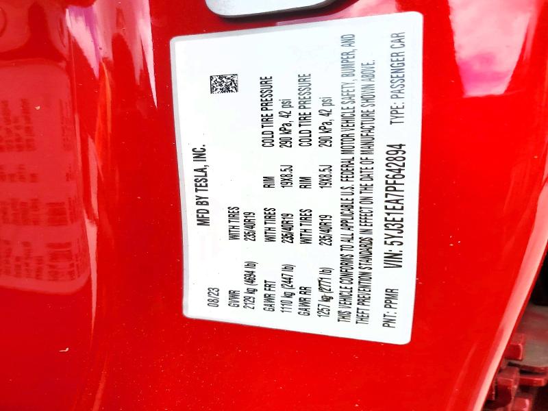2023 Tesla Model 3 მანქანა იყიდება აუქციონზე, vin: 5YJ3E1EA7PF642894, აუქციონის ნომერი: 50691026