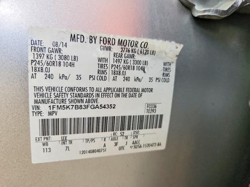 Продаж на аукціоні авто 2015 Ford Explorer Xlt Fwd, vin: 1FM5K7B83FGA54352, номер лоту: 51005696