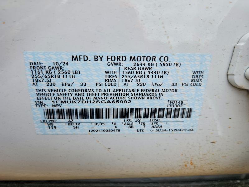 2025 Ford Explorer მანქანა იყიდება აუქციონზე, vin: 1FMUK7DH2SGA65992, აუქციონის ნომერი: 49440736