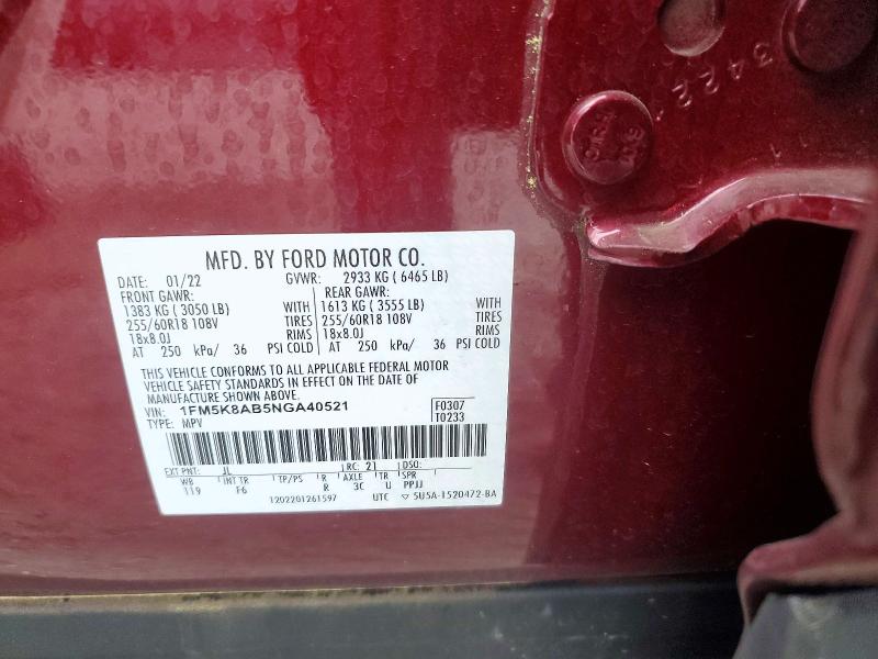51149426 :رقم المزاد ، 1FM5K8AB5NGA40521 vin ، 2022 Ford Explorer مزاد بيع