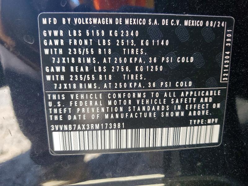 Aukcja sprzedaży 2024 Volkswagen Tiguan, vin: 3VVNB7AX3RM173981, numer aukcji: 49136256