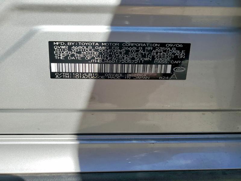 Auction sale of the 2007 Lexus Es, vin: JTHBJ46G172057211, lot number: 48932376