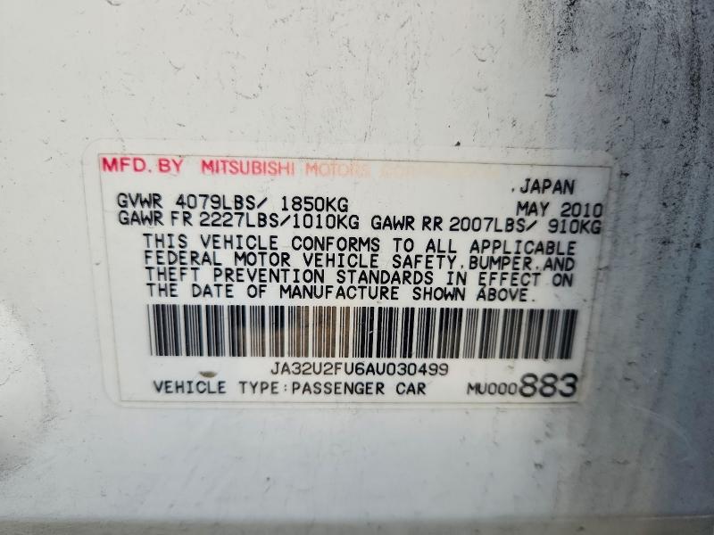Aukcja sprzedaży 2010 Mitsubishi Lancer, vin: JA32U2FU6AU030499, numer aukcji: 48350486