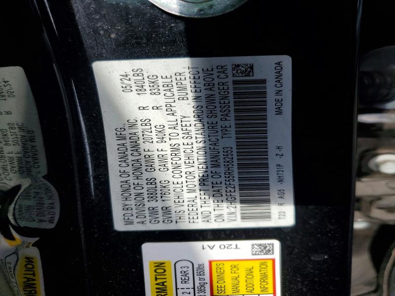 50700146 :رقم المزاد ، 2HGFE2F55RH582553 vin ، 2024 Honda Civic مزاد بيع
