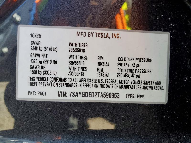 2026 Tesla Model Y მანქანა იყიდება აუქციონზე, vin: 7SAYGDED2TA590953, აუქციონის ნომერი: 47325896