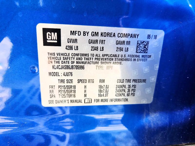 2018 Buick Encore მანქანა იყიდება აუქციონზე, vin: KL4CJASB6JB705996, აუქციონის ნომერი: 50753276