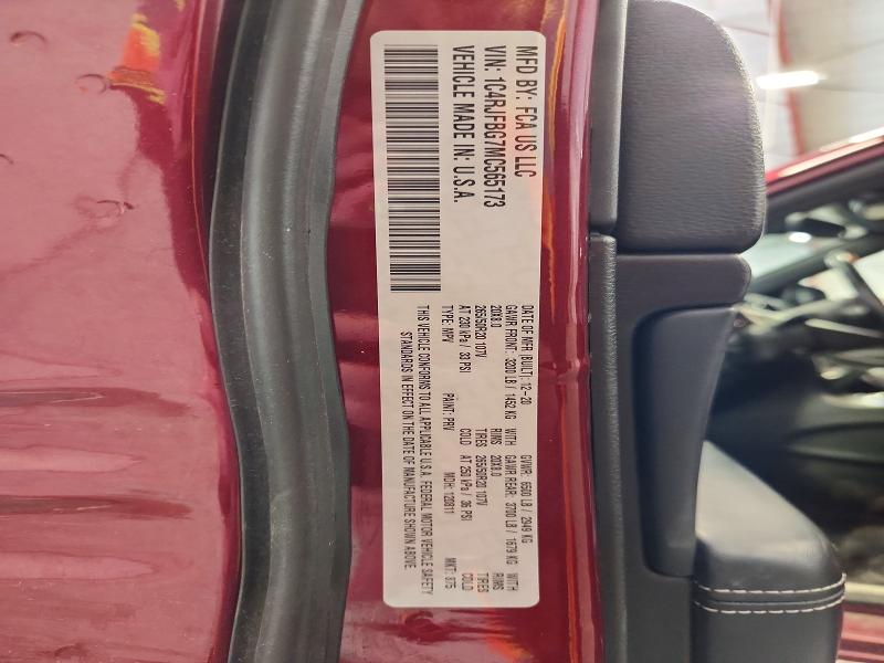 50163996 :رقم المزاد ، 1C4RJFBG7MC565173 vin ، 2021 Jeep Grand Cherokee مزاد بيع