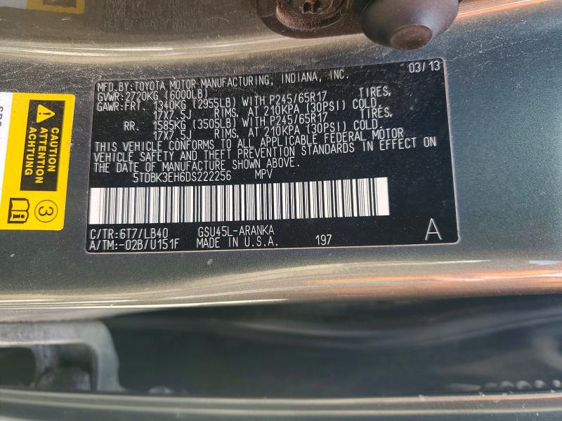 2013 Toyota Highlander მანქანა იყიდება აუქციონზე, vin: 5TDBK3EH6DS222256, აუქციონის ნომერი: 51115976