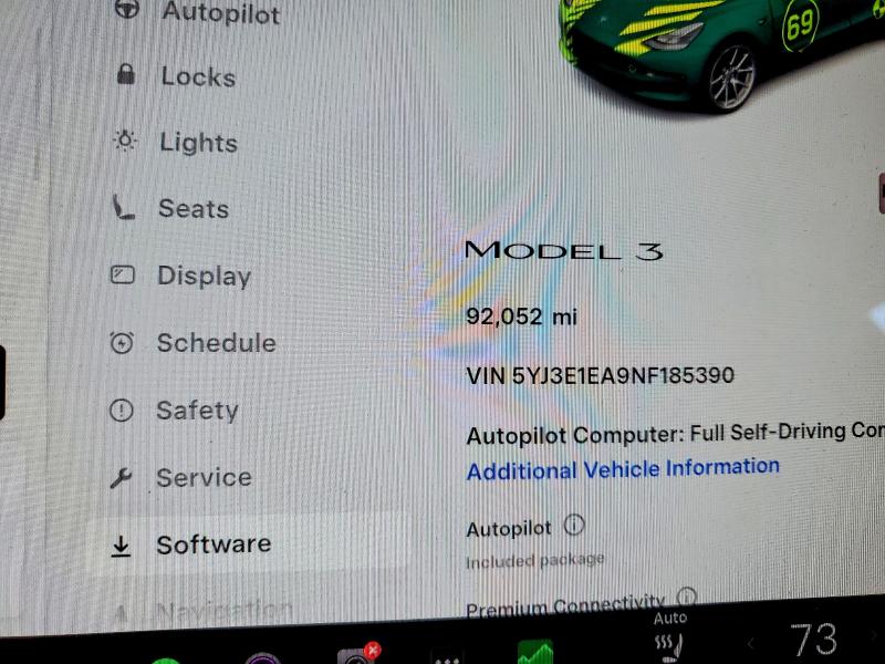 47824506 :رقم المزاد ، 5YJ3E1EA9NF185390 vin ، 2022 Tesla Model 3 مزاد بيع