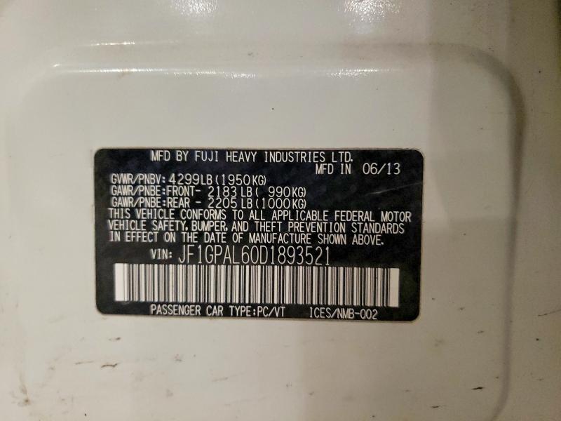 51334236 :رقم المزاد ، JF1GPAL60D1893521 vin ، 2013 Subaru Impreza مزاد بيع