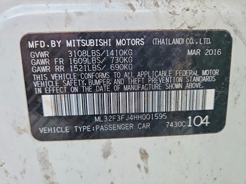 Продаж на аукціоні авто 2017 Mitsubishi Mirage, vin: ML32F3FJ4HH001595, номер лоту: 50027596