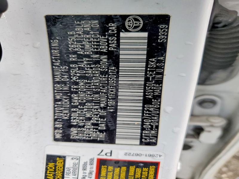 51513646 :رقم المزاد ، 4T1BF1FKXFU950174 vin ، 2015 Toyota Camry مزاد بيع