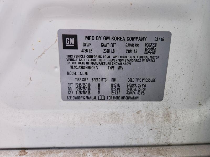 51747076 :رقم المزاد ، KL4CJASB4GB661277 vin ، 2016 Buick Encore مزاد بيع