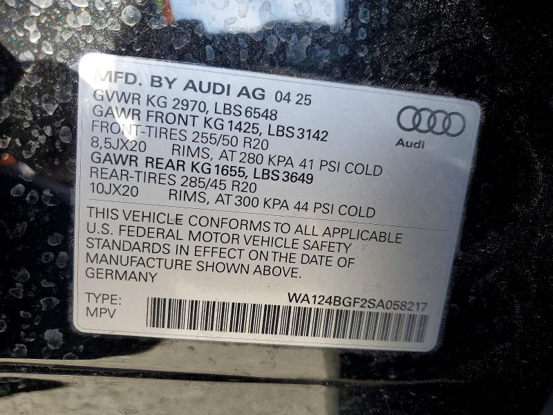 2025 Audi Q6 E-tron მანქანა იყიდება აუქციონზე, vin: WA124BGF2SA058217, აუქციონის ნომერი: 50138996