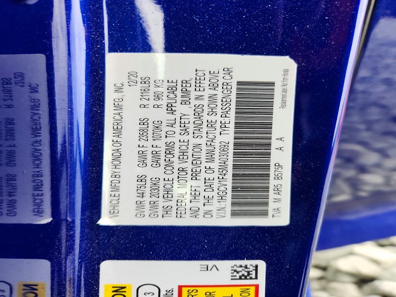Продаж на аукціоні авто 2021 Honda Accord, vin: 1HGCV1F45MA030692, номер лоту: 51606206