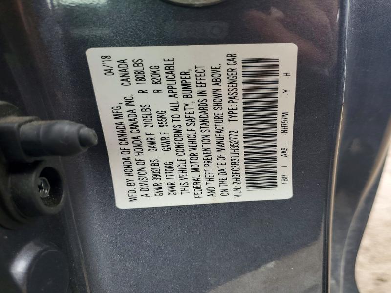 Aukcja sprzedaży 2018 Honda Civic, vin: 2HGFC3B31JH352772, numer aukcji: 49639336