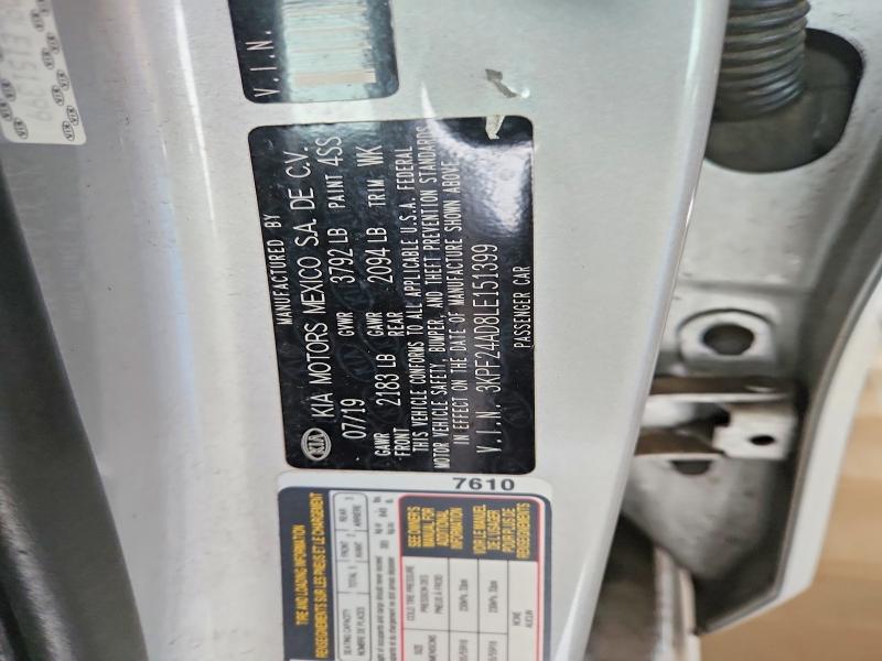 Aukcja sprzedaży 2020 Kia Forte, vin: 3KPF24AD8LE151399, numer aukcji: 50395306
