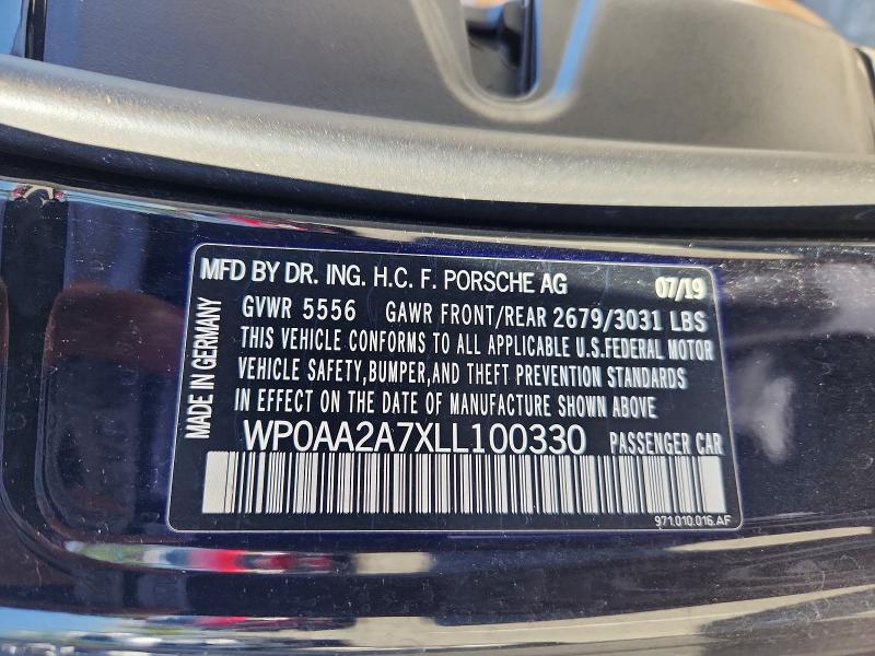 Продаж на аукціоні авто 2020 Porsche Panamera, vin: WP0AA2A7XLL100330, номер лоту: 49935346