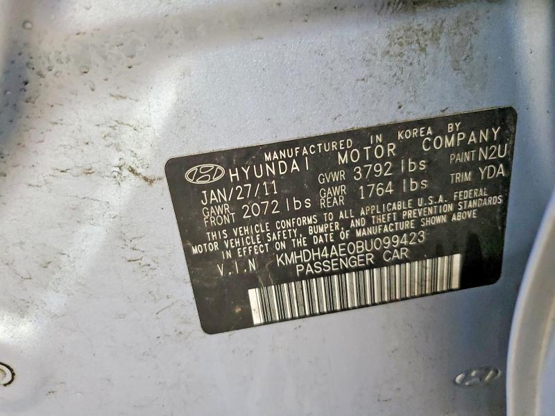 2011 Hyundai Elantra მანქანა იყიდება აუქციონზე, vin: KMHDH4AE0BU099423, აუქციონის ნომერი: 49595436