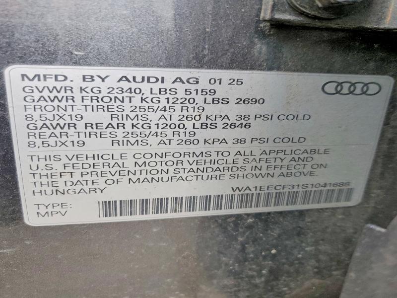 2025 Audi Q3 მანქანა იყიდება აუქციონზე, vin: WA1EECF31S1041688, აუქციონის ნომერი: 49479756