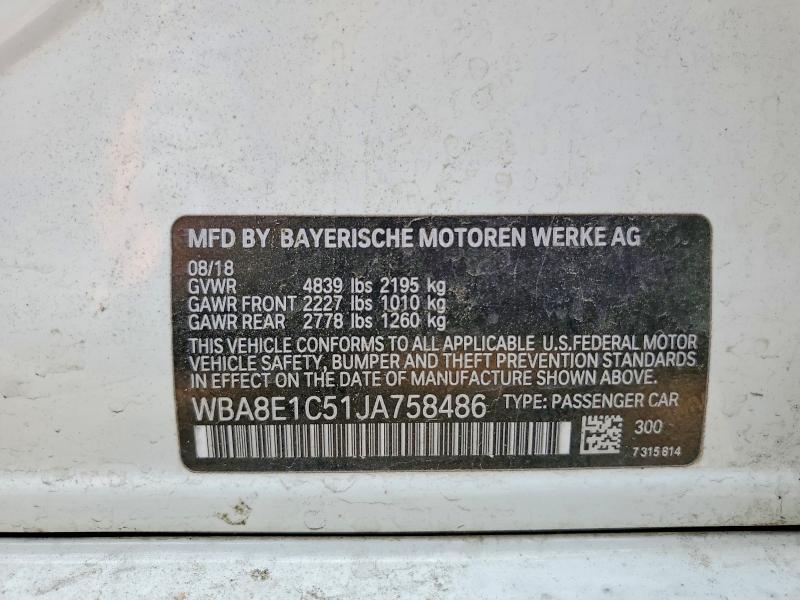 Продажа на аукционе авто 2018 Bmw 330e, vin: WBA8E1C51JA758486, номер лота: 50995236