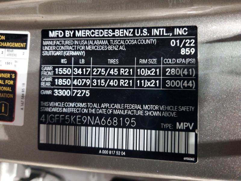 Продажа на аукционе авто 2022 Mercedes-benz Gls, vin: 4JGFF5KE9NA668195, номер лота: 48579266
