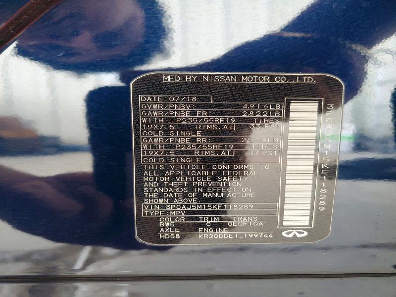 Aukcja sprzedaży 2019 Infiniti Qx50, vin: 3PCAJ5M15KF118289, numer aukcji: 48500856