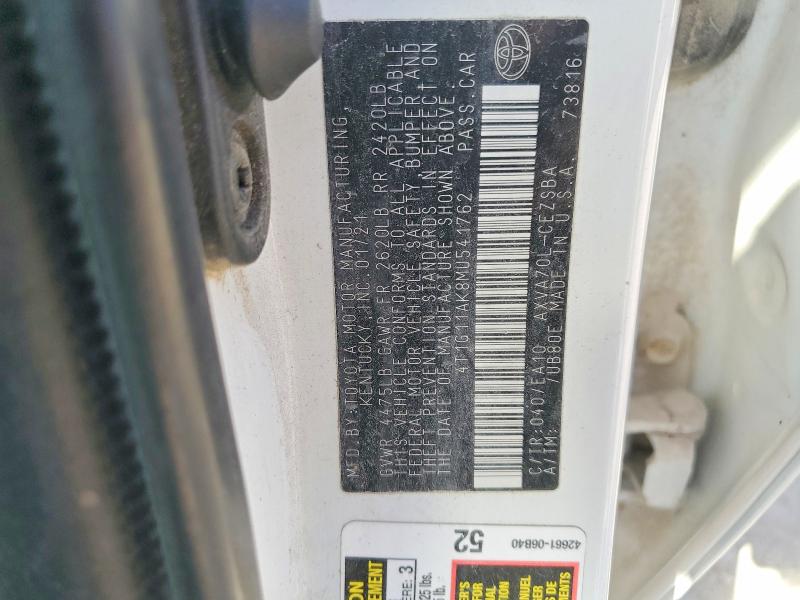 49298766 :رقم المزاد ، 4T1G11AK8MU541762 vin ، 2021 Toyota Camry مزاد بيع