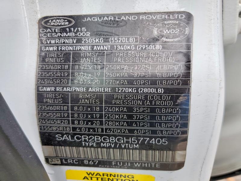 Aukcja sprzedaży 2016 Land Rover Discovery Sport, vin: SALCR2BG8GH577405, numer aukcji: 48880546