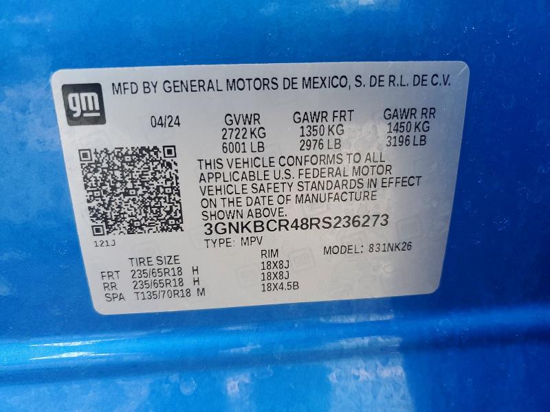 Продаж на аукціоні авто 2024 Chevrolet Blazer, vin: 3GNKBCR48RS236273, номер лоту: 48438366