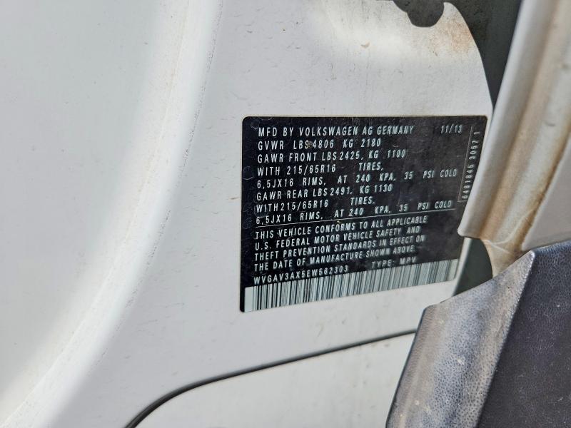 50811226 :رقم المزاد ، WVGAV3AX5EW562303 vin ، 2014 Volkswagen Tiguan مزاد بيع