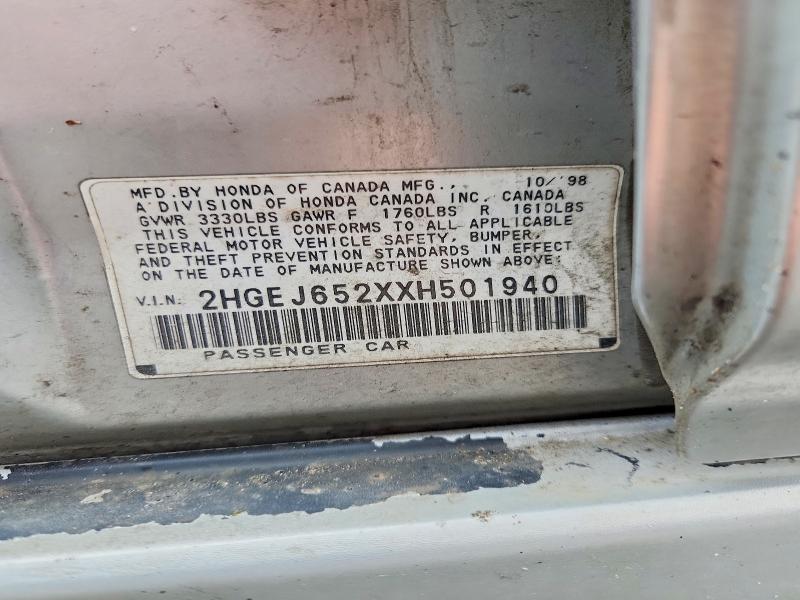 50462936 :رقم المزاد ، 2HGEJ652XXH501940 vin ، 1999 Honda Civic مزاد بيع