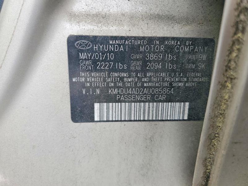 Продажа на аукционе авто 2010 Hyundai Elantra, vin: KMHDU4AD2AU085864, номер лота: 48343256