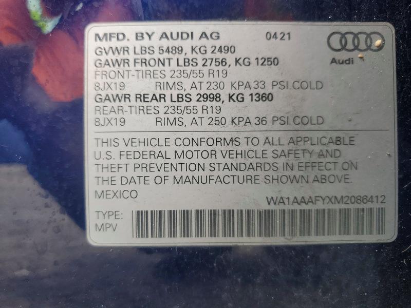 48084626 :رقم المزاد ، WA1AAAFYXM2086412 vin ، 2021 Audi Q5 مزاد بيع
