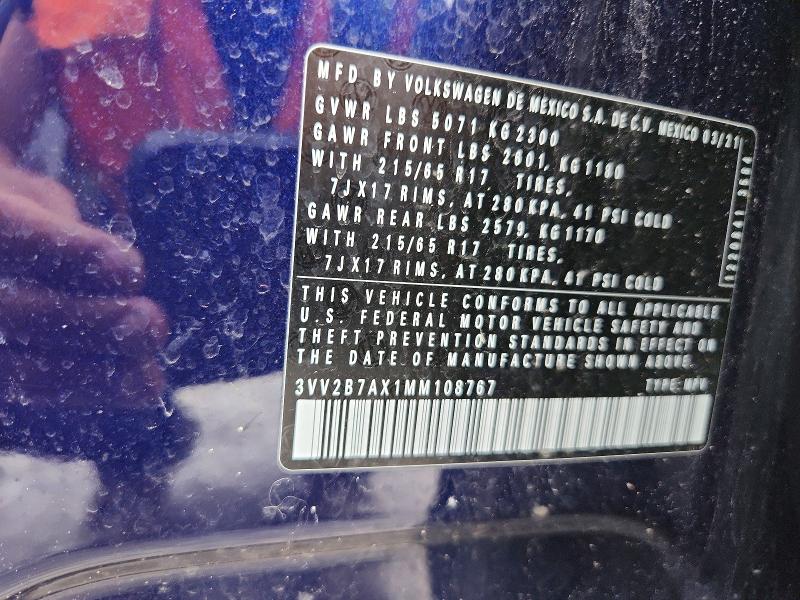 Продаж на аукціоні авто 2021 Volkswagen Tiguan, vin: 3VV2B7AX1MM108767, номер лоту: 49300586