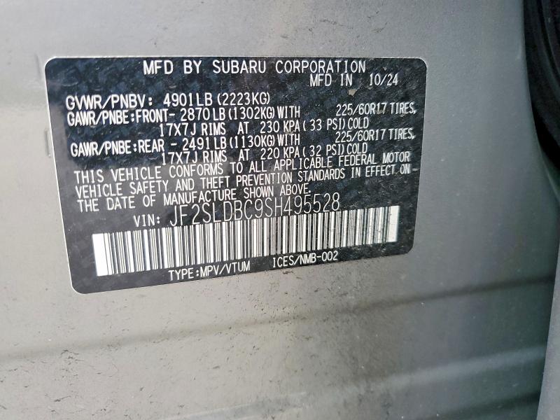 50523786 :رقم المزاد ، JF2SLDBC9SH495528 vin ، 2025 Subaru Forester مزاد بيع
