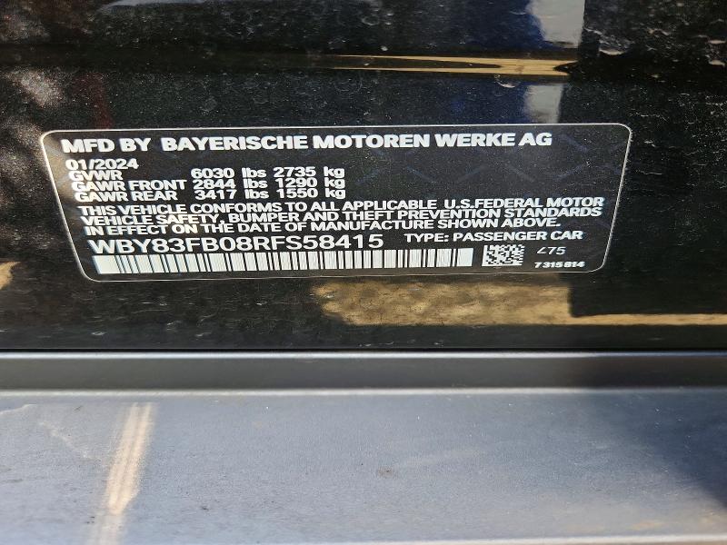 49937676 :رقم المزاد ، WBY83FB08RFS58415 vin ، 2024 Bmw I4 مزاد بيع