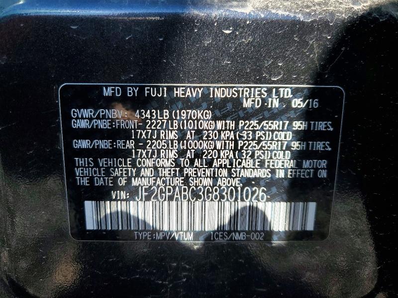 2016 Subaru Crosstrek მანქანა იყიდება აუქციონზე, vin: JF2GPABC3G8301026, აუქციონის ნომერი: 51634766